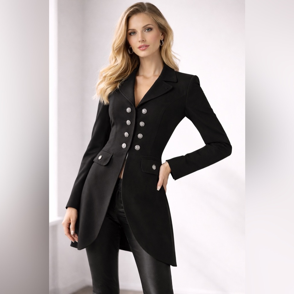 Gerry Weber Black Military-Style Longline Blazer Silver Crest Buttons